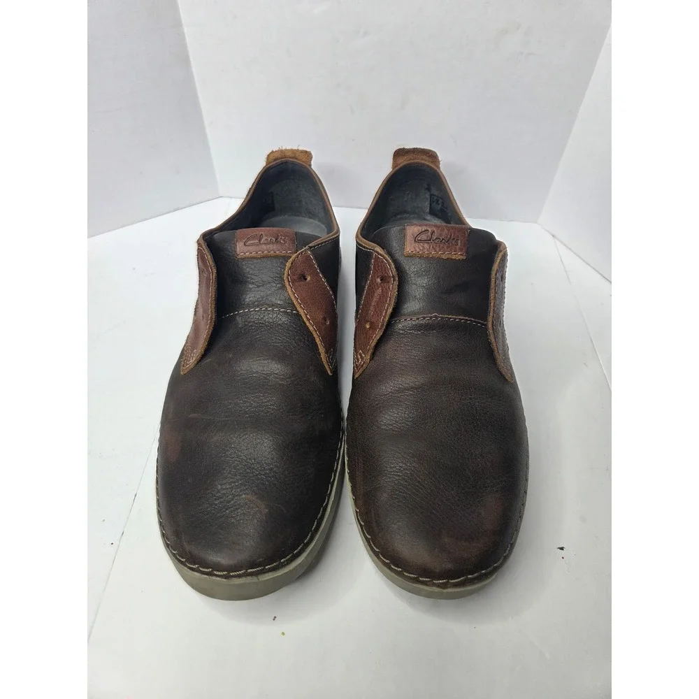 Clarks Mens‎ Brown Leather Slip On Loafers Cushion Soft OrthoLite Size 10.5 M